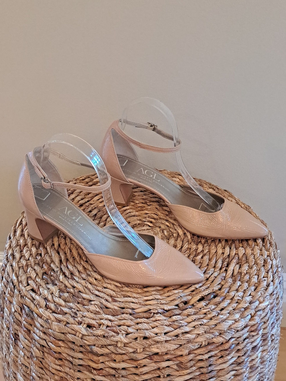 AGL Atillio Giusti Leombruni Womens Blush Leather Slingback Block Heels 40/9.5